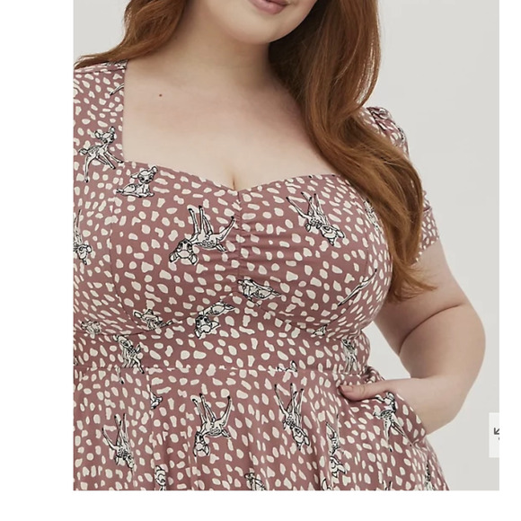 New Torrid Disney Bambi Stretch Challis Shirred Bodice Skater Dress w/Pockets 2X - Picture 4 of 4